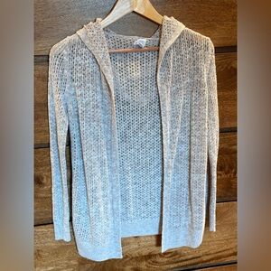 Sigrid Olsen Sweater Women's S Beige Linen Blend Open Hooded Cardigan Knit